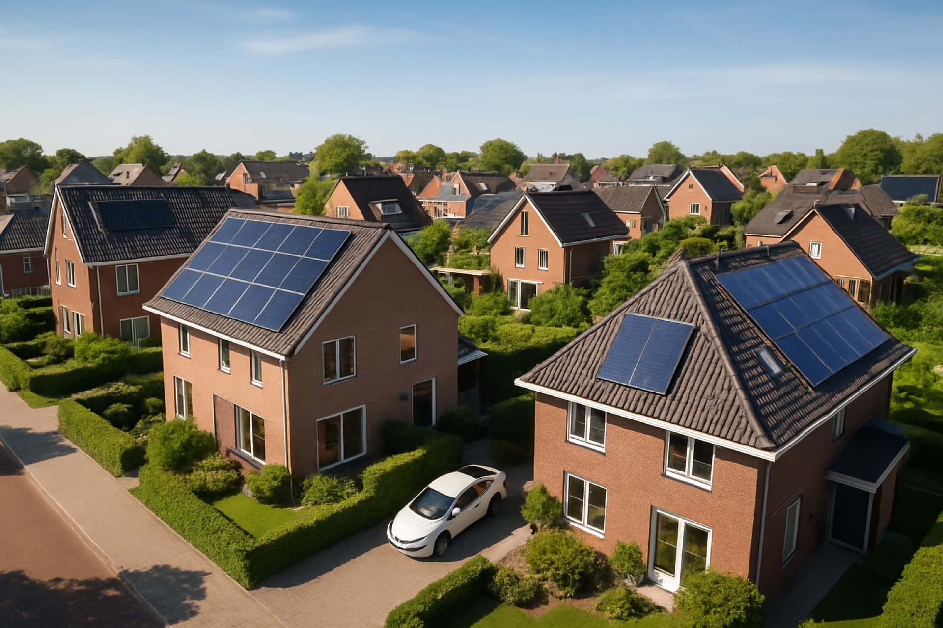 Duurzame woning met zonnepanelen en laadpaal